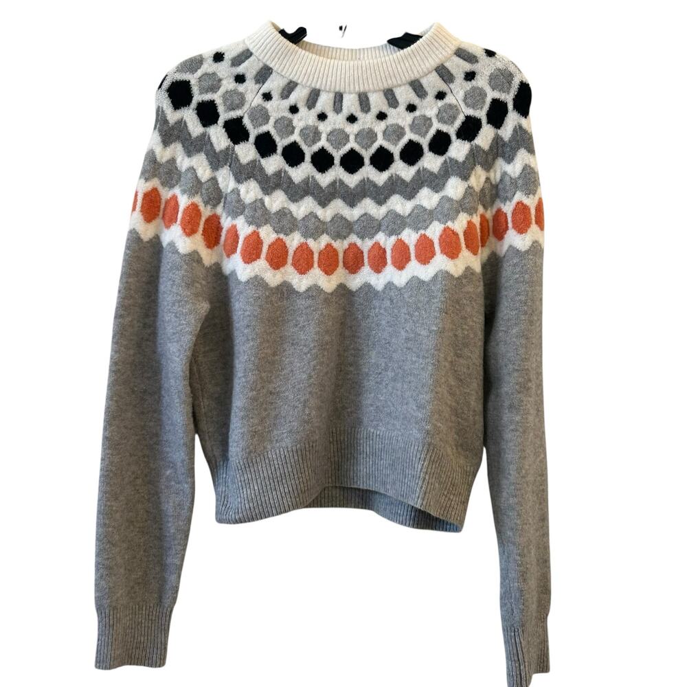 Club Monaco Women's Fair Isle Crew Neck Pullover Sweater Gray Mix Small